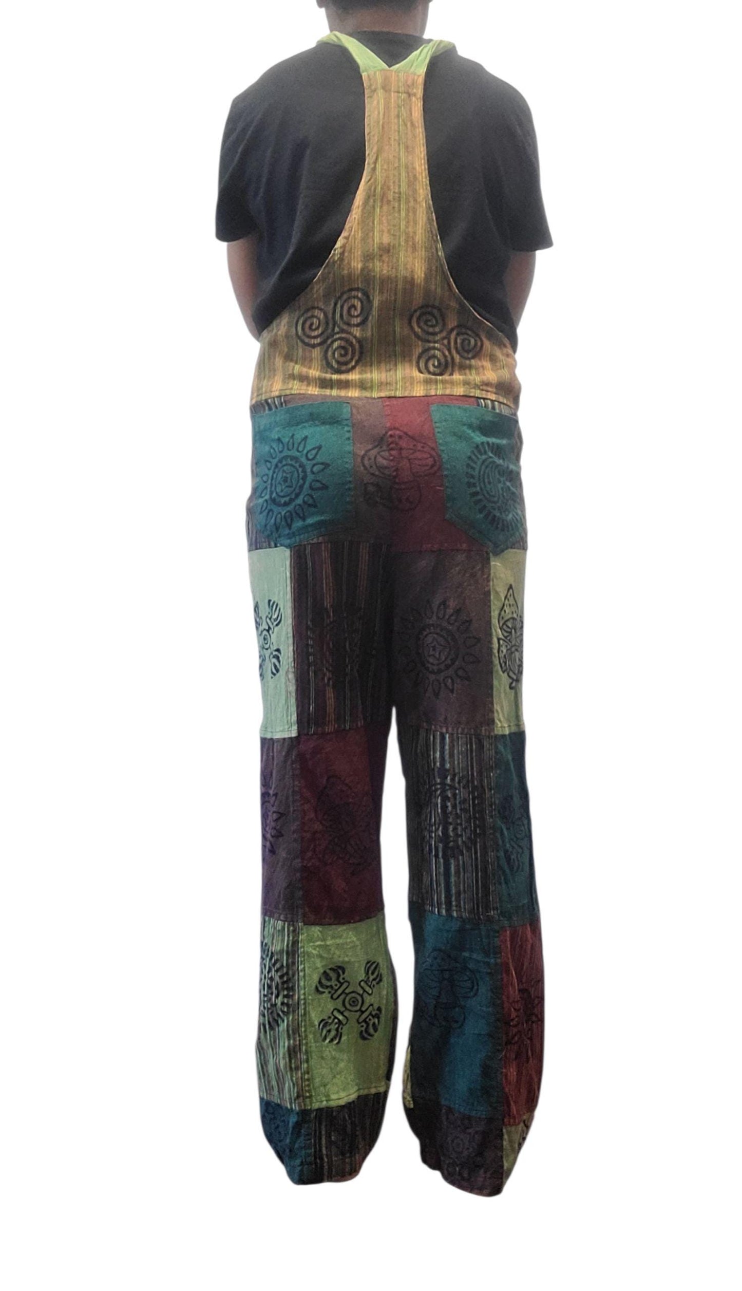 Handcrafted Cotton Patchwork Overalls: Boho Hippie Jumpsuit