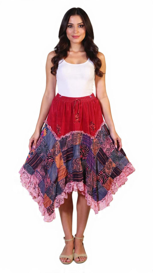 Boho Patchwork Velvet Skirt: Witchy Hippie Style