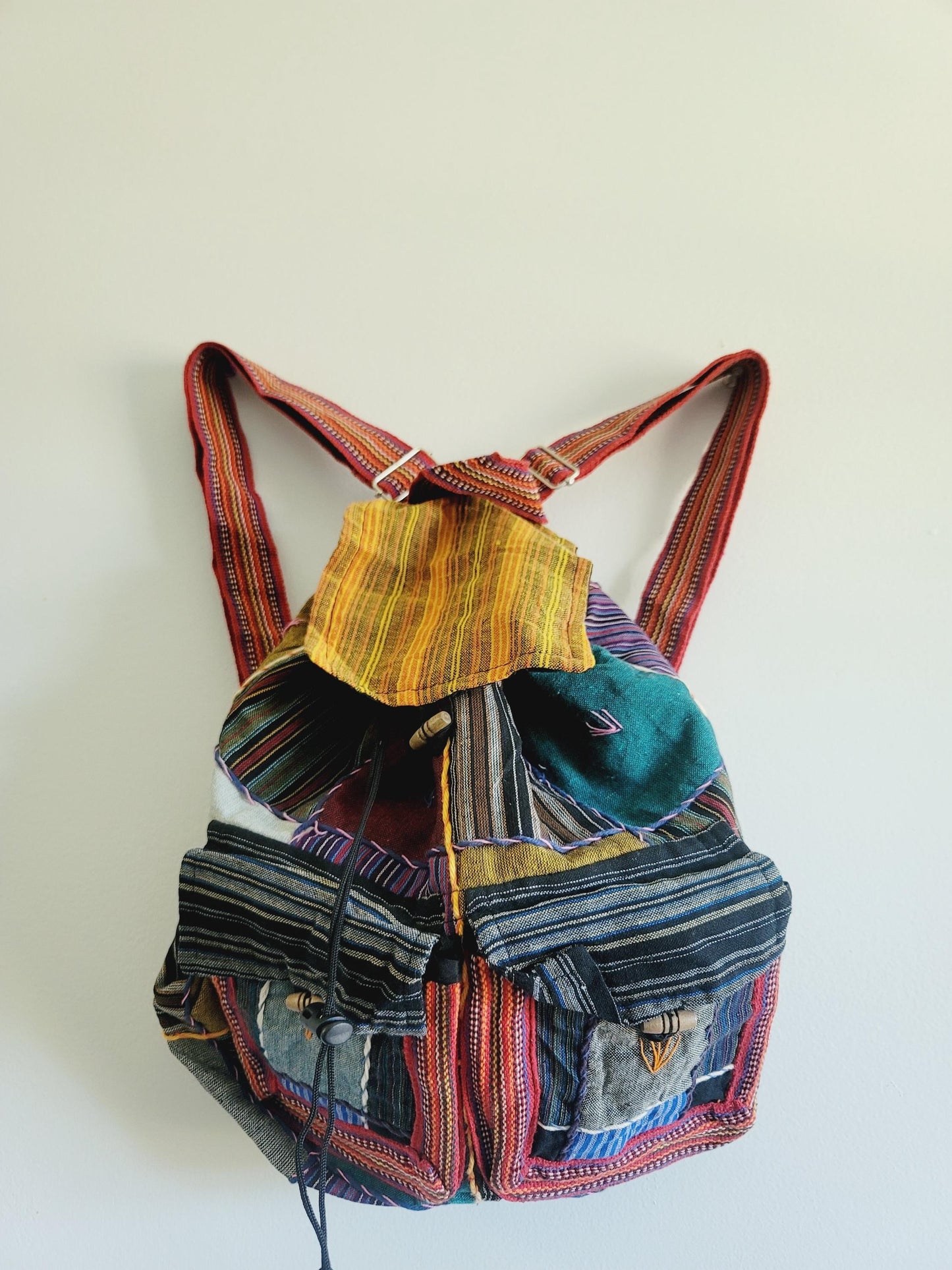 Handcrafted Cotton Boho Backpack: Nepal Razor Cut Patchwork Bag