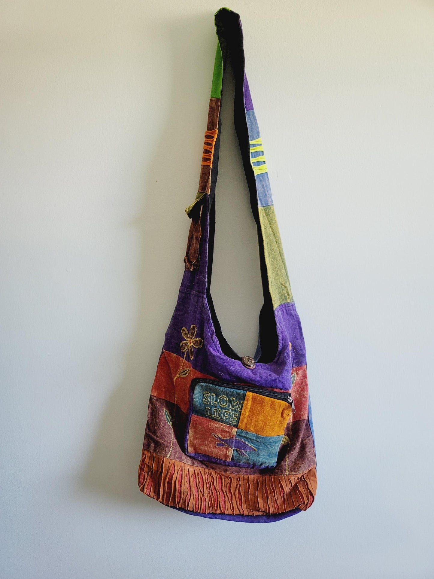 Handmade Patchwork Cotton Crossbody Bag: Boho Hippie Style