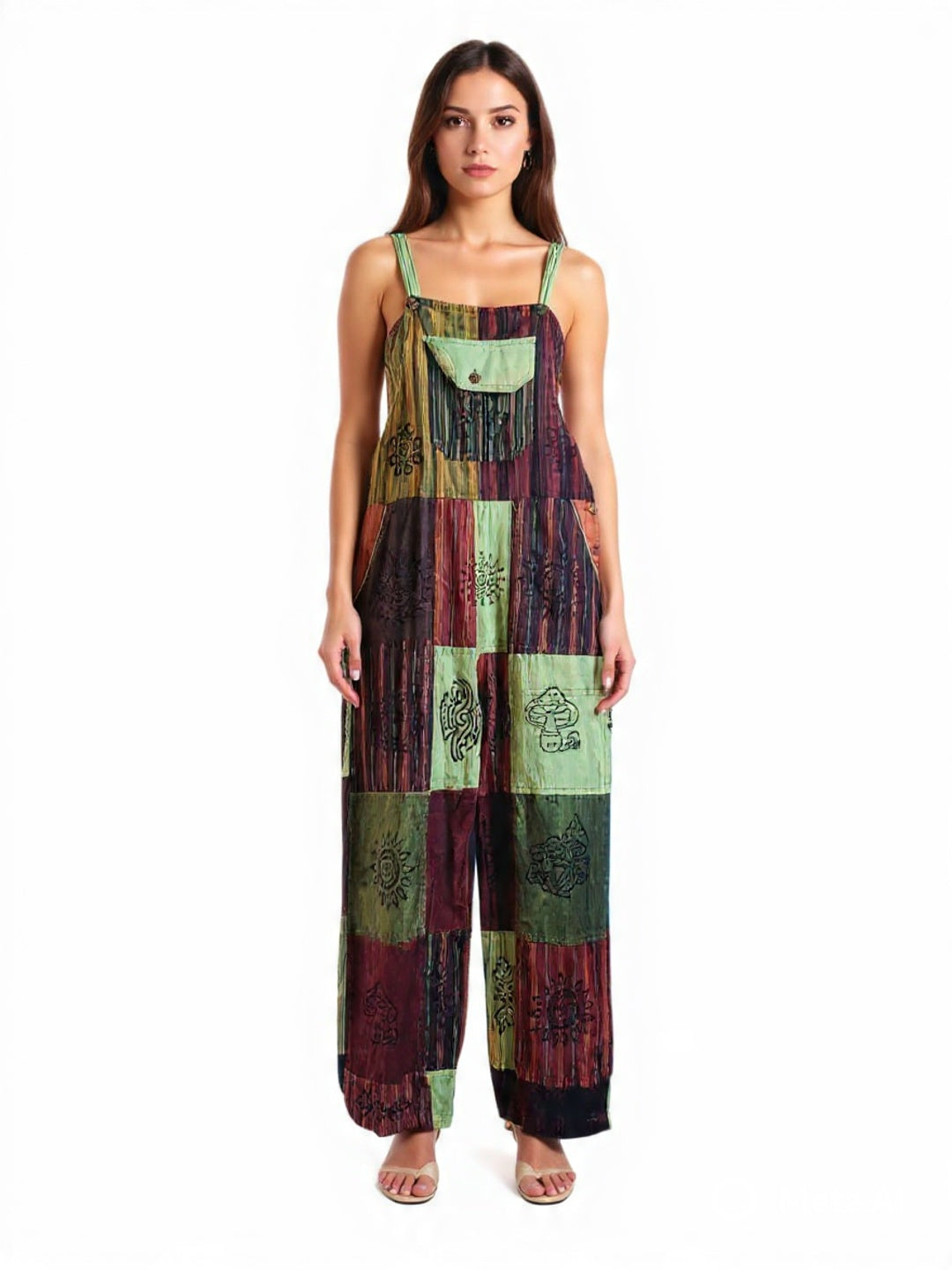 Handcrafted Cotton Patchwork Overalls: Boho Hippie Jumpsuit