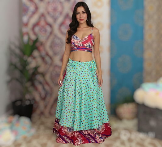 Reversible Silk Sari Wrap Skirt: Upcycled Boho Beach Skirt