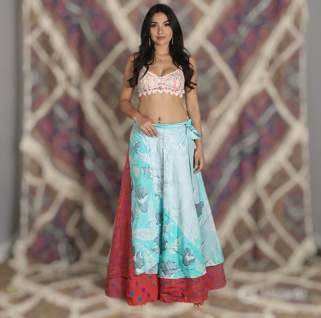 Reversible Silk Sari Wrap Skirt: Upcycled Boho Beach Skirt
