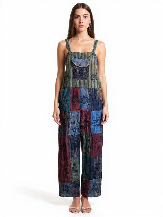 Handcrafted Cotton Patchwork Overalls: Boho Hippie Jumpsuit