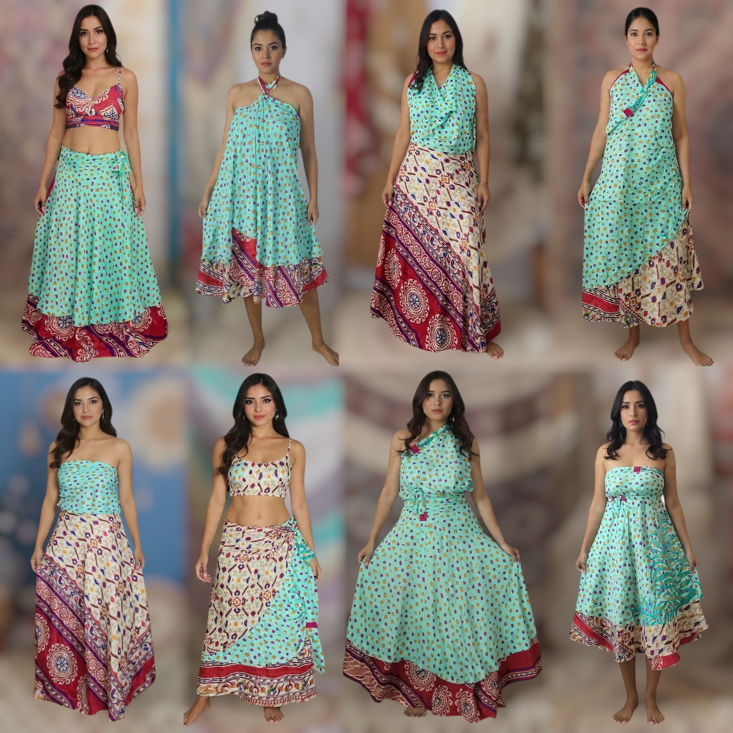 Reversible Silk Sari Wrap Skirt: Upcycled Boho Beach Skirt