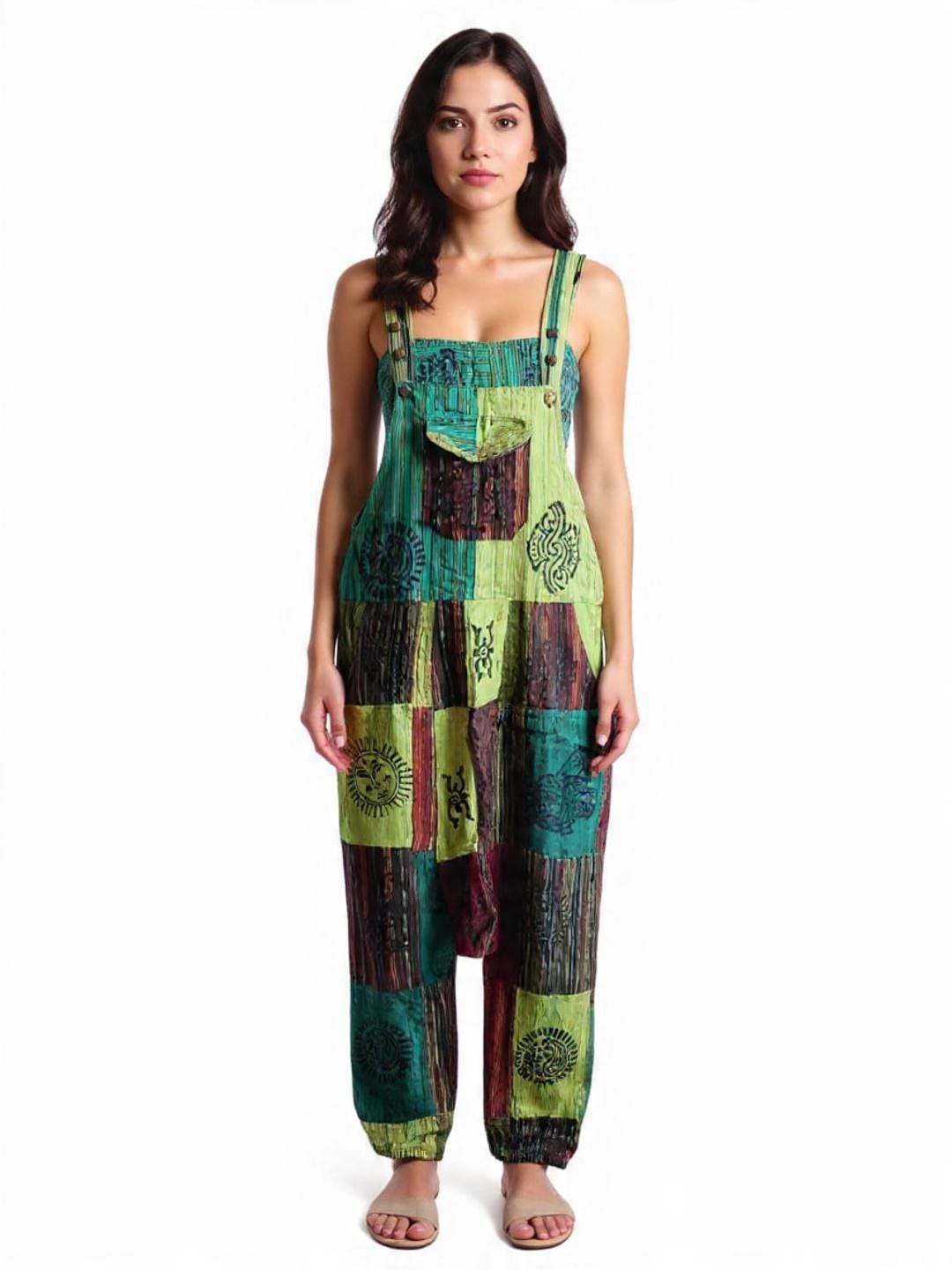 Handmade Cotton Patchwork Overalls: Boho Harem Jumpsuit, Nepal