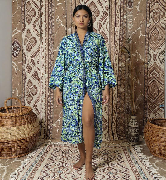 Silk Blend Boho Kimono Robe: Floral Paisley Summer Cover-Up