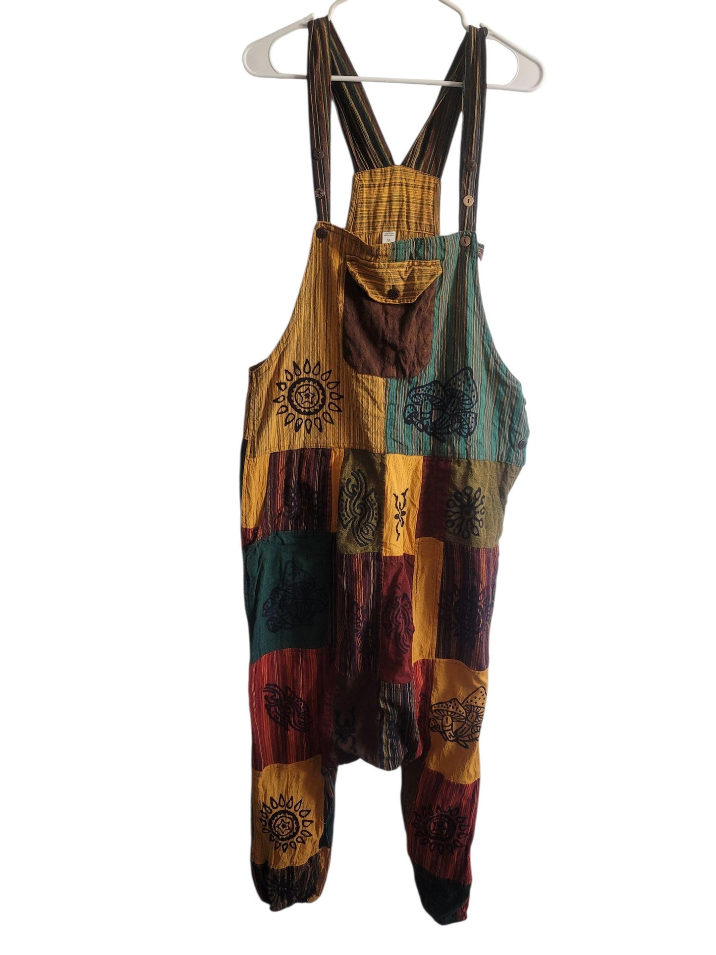 Handmade Cotton Patchwork Overalls: Boho Harem Jumpsuit, Nepal