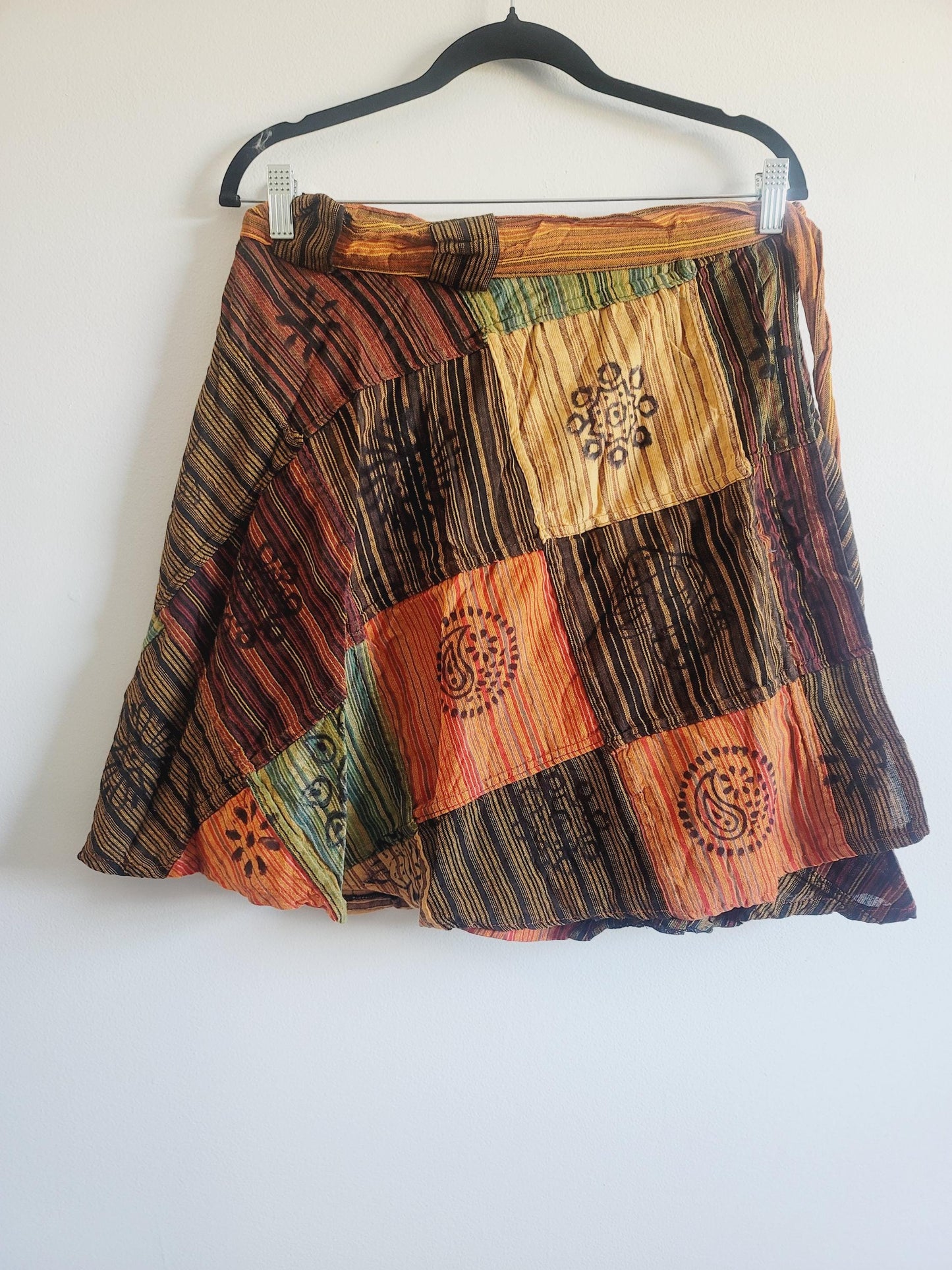 Handcrafted Cotton Patchwork Mini Wrap Skirt: Boho Hippie Style