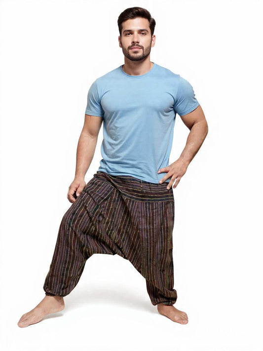 Boho Cotton Harem Pants: Handmade Stripe, Unisex Trouser