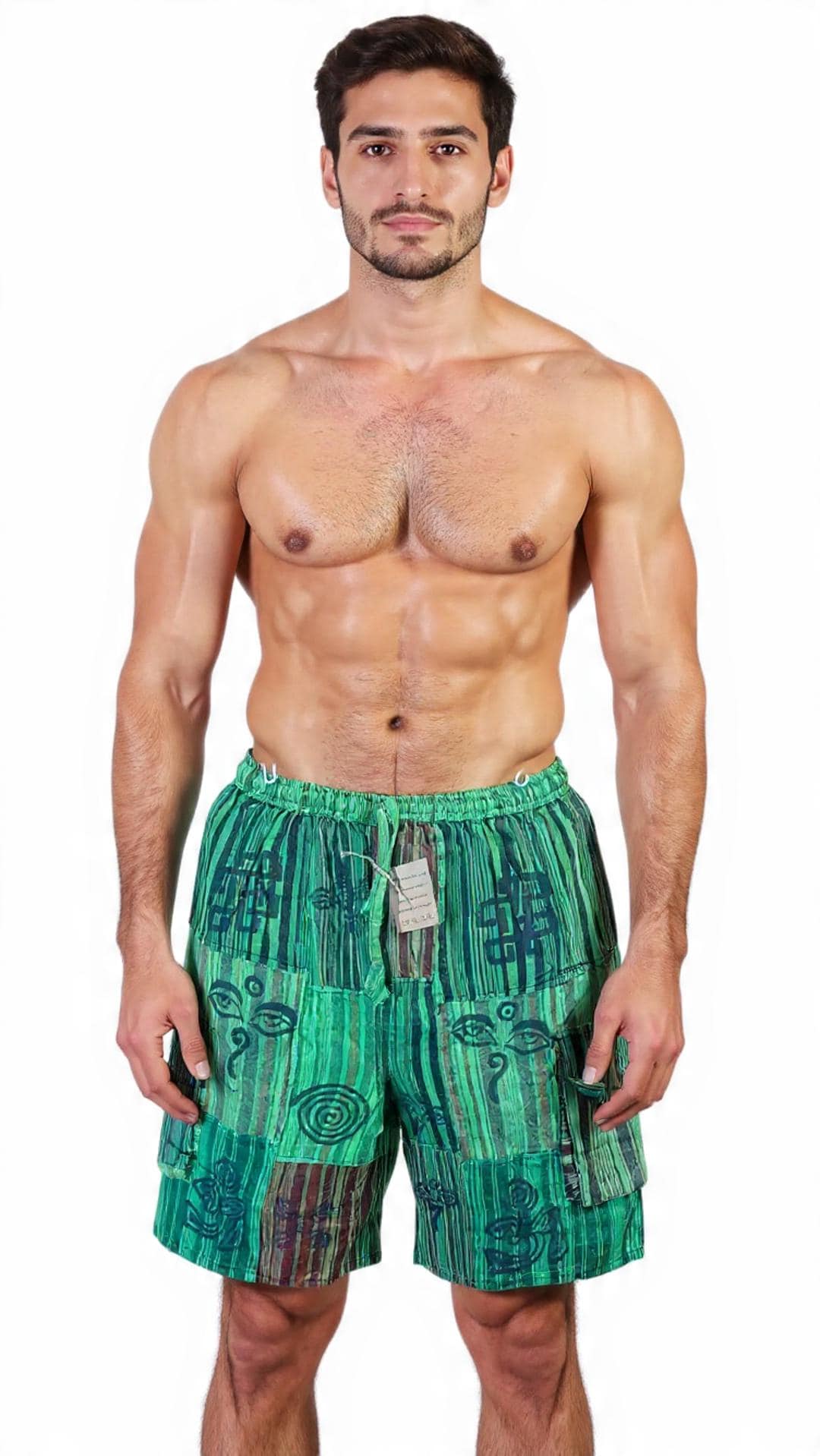 Patchwork Cotton Men's Boho Hippie Shorts: Free Size