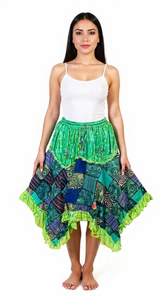 Boho Patchwork Velvet Skirt: Witchy Hippie Style