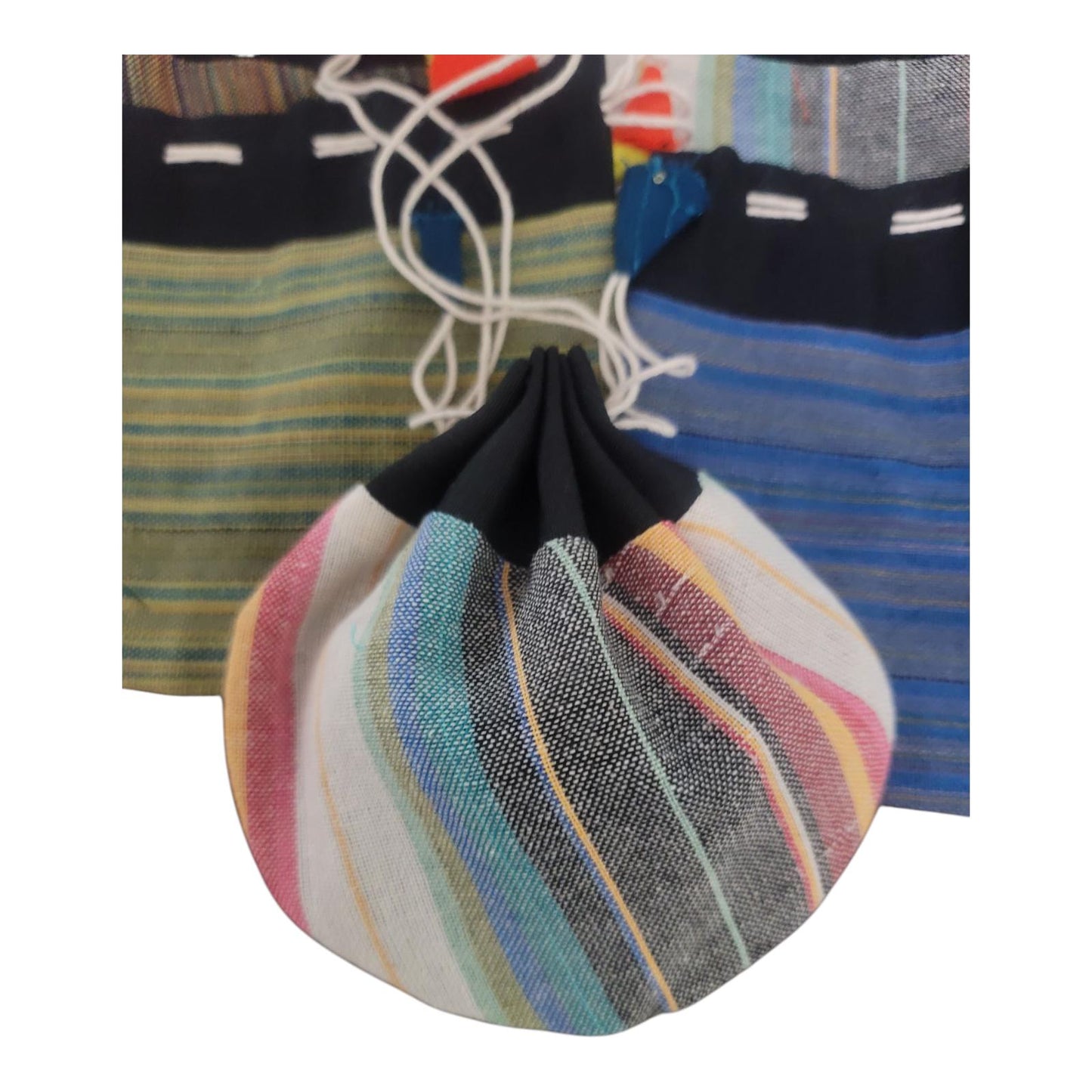 Handcrafted Nepal Fabric Drawstring Pouch Bags - Set of 5