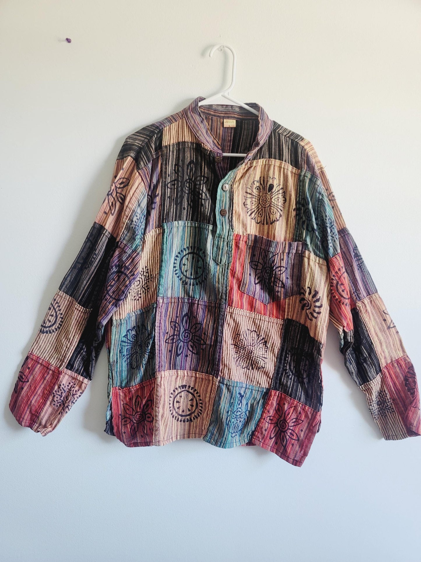 Handcrafted Patchwork Cotton Kurta Shirt: Boho Hippie Style