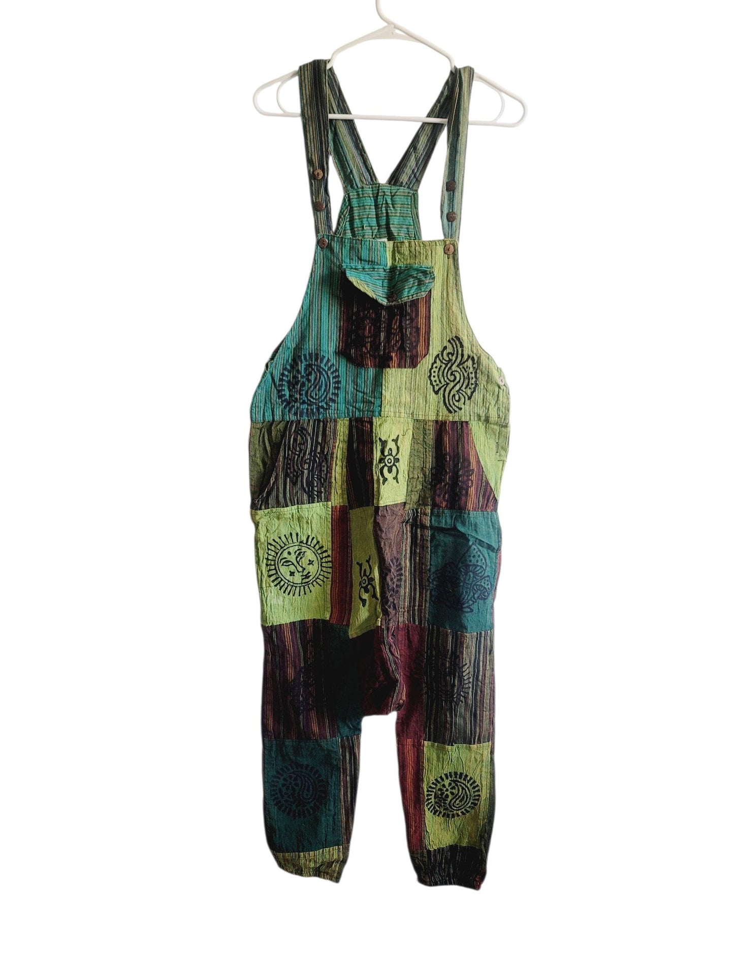 Handmade Cotton Patchwork Overalls: Boho Harem Jumpsuit, Nepal