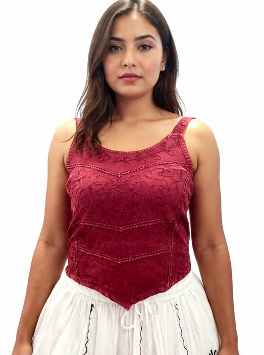 Boho Embroidered Viscose Women Top, Handcrafted, Bohemian Top