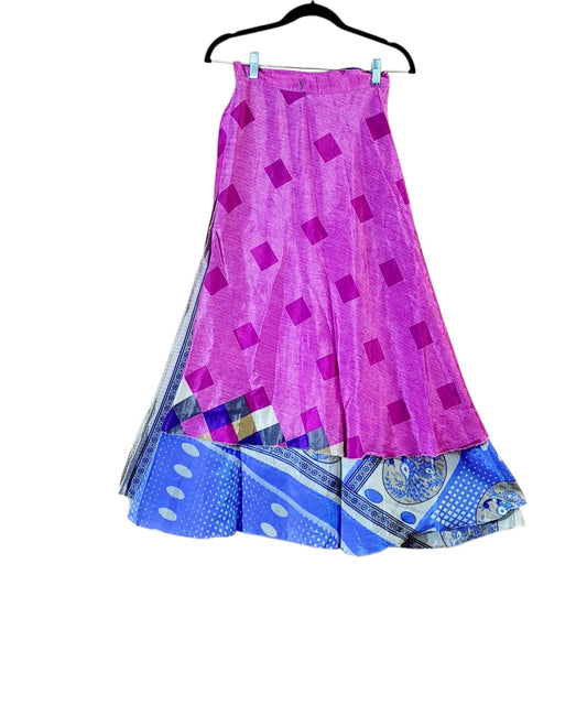 Reversible Silk Sari Wrap Skirt: Upcycled Boho Beach Skirt