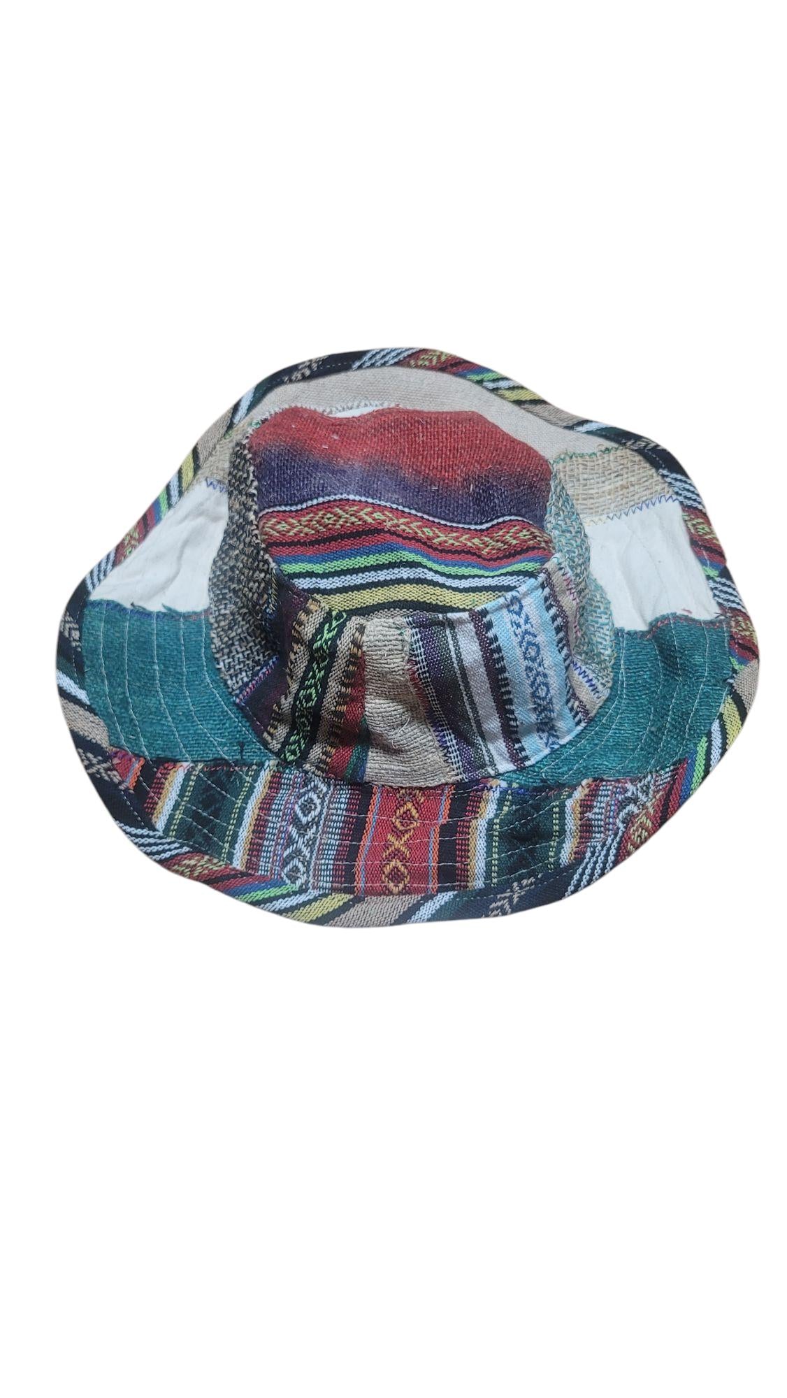 Handmade Hemp Patchwork Sun Hat: Unisex Hippie Style