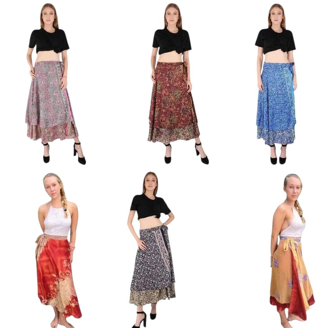 Vintage 60s Reversible Silk Wrap Skirt Bohemian Sari Skirts