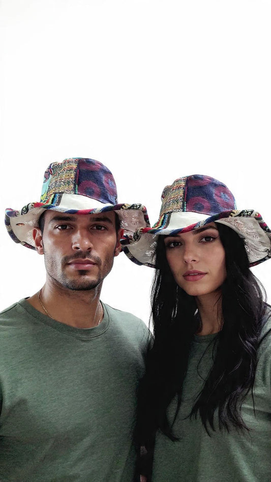 Handmade Hemp Patchwork Sun Hat: Unisex Hippie Style