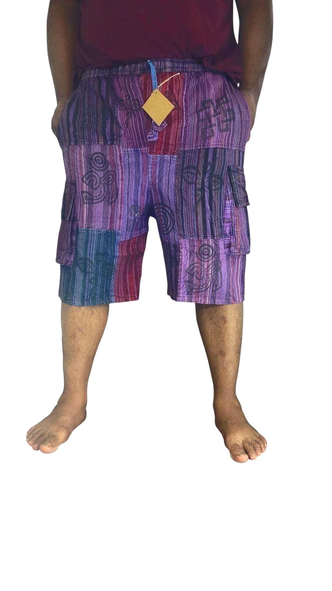 Patchwork Cotton Men's Boho Hippie Shorts: Free Size