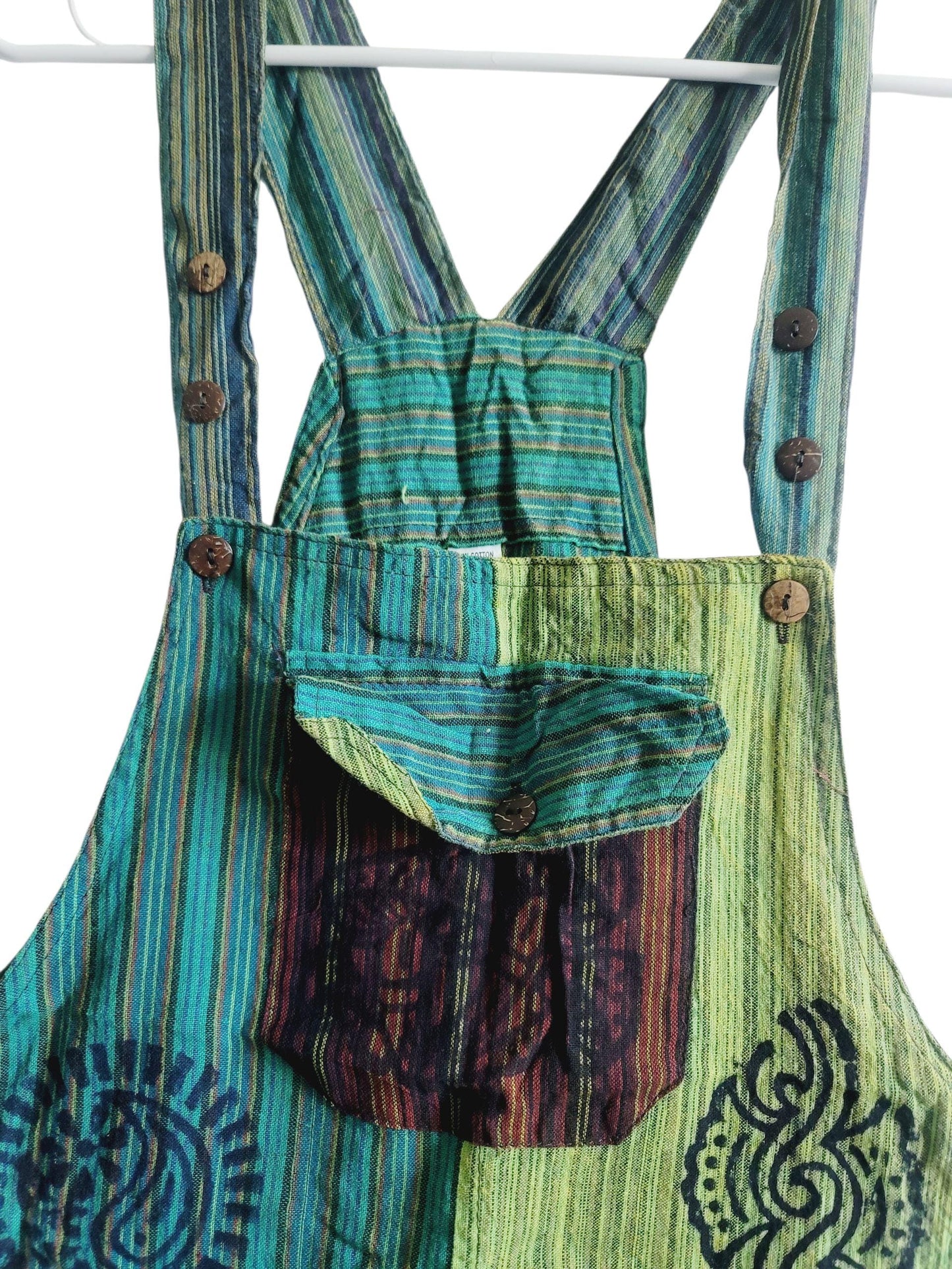 Handmade Cotton Patchwork Overalls: Boho Harem Jumpsuit, Nepal