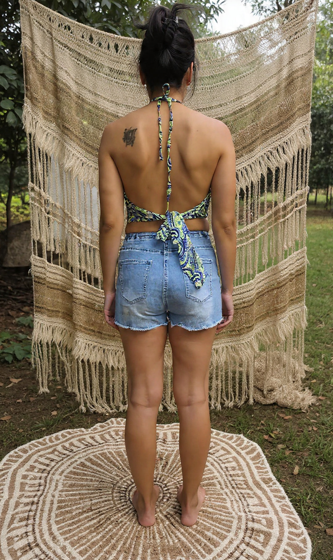 Silk Blend 2 Pieces Set Boho Halter Top and Kimono Robe: Floral Summer Cover-Up