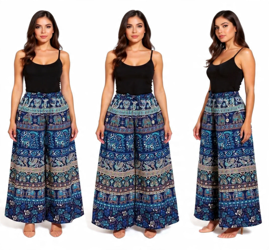 Boho/Hippie Handmade Cotton Palazzo, Wide Leg Free Size