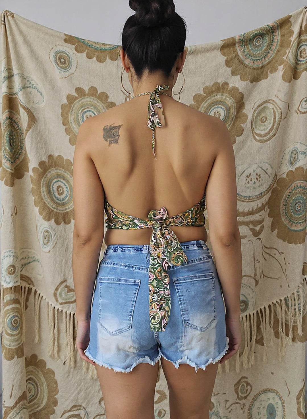 Silk Blend 2 Pieces Set Boho Halter Top and Kimono Robe: Floral Summer Cover-Up