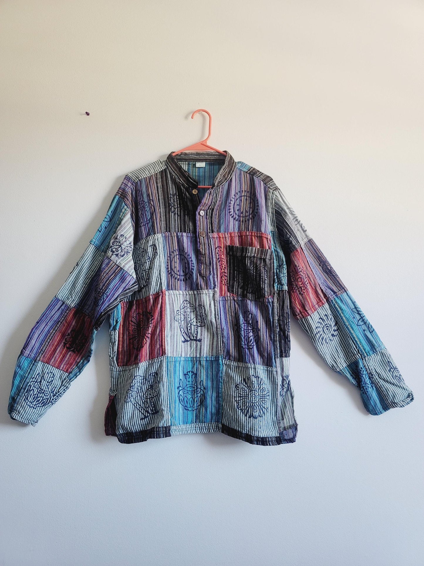 Handcrafted Patchwork Cotton Kurta Shirt: Boho Hippie Style