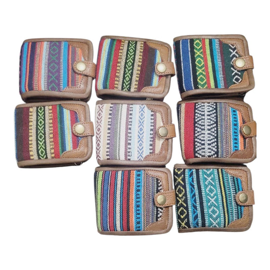 Handcraft Boho Gheri Cotton and Leather Wallets,  Bohemian Style, Handmade In Nepal, Purse