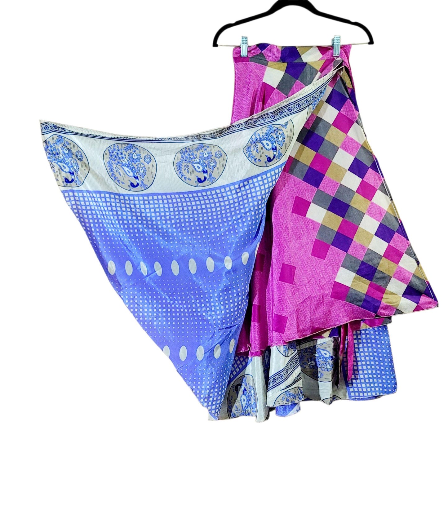 Reversible Silk Sari Wrap Skirt: Upcycled Boho Beach Skirt