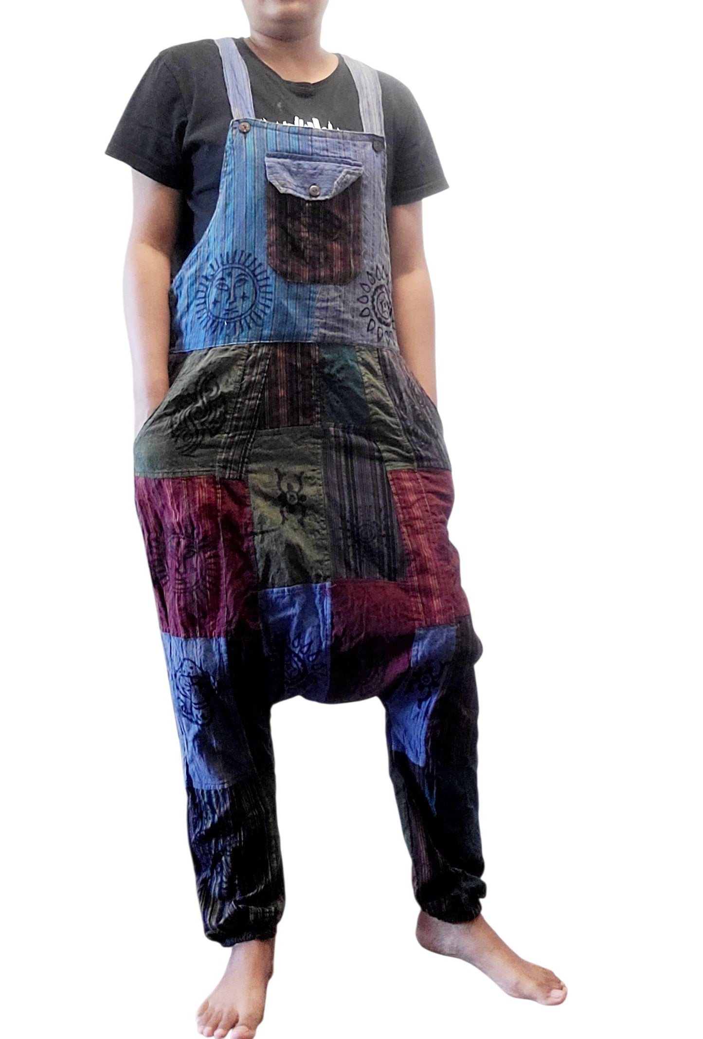 Handmade Cotton Patchwork Overalls: Boho Harem Jumpsuit, Nepal