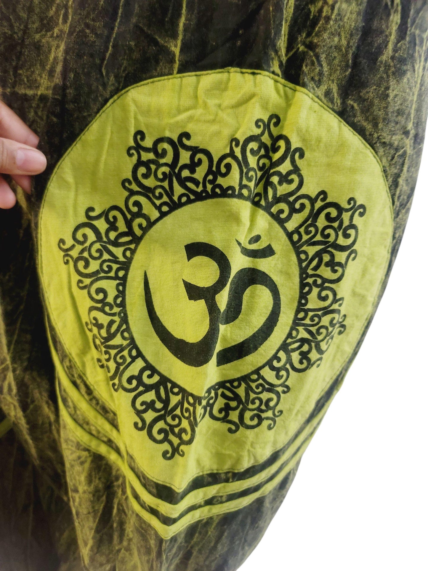 Embroidered OM Patchwork Boho Cotton Pant, Stone Washed, One Size, Hippie Pant, Men Women