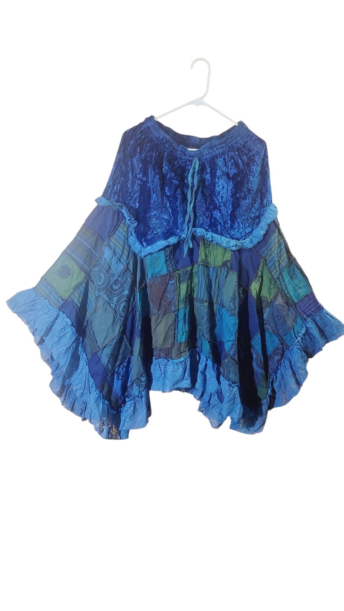 Boho Patchwork Velvet Skirt: Witchy Hippie Style