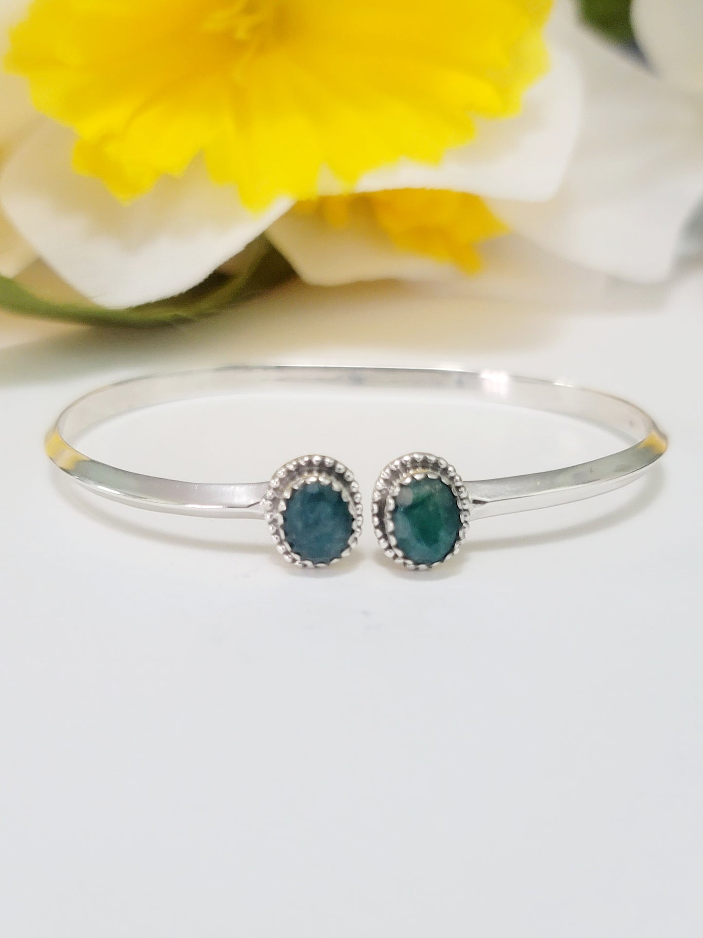 Genuine 925 Sterling Silver Gemstones  Handmade Adjustable Cuff Bangle