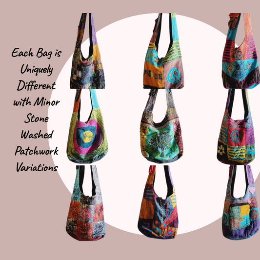 Handmade Patchwork Cotton Crossbody Bag: Boho Hippie Style