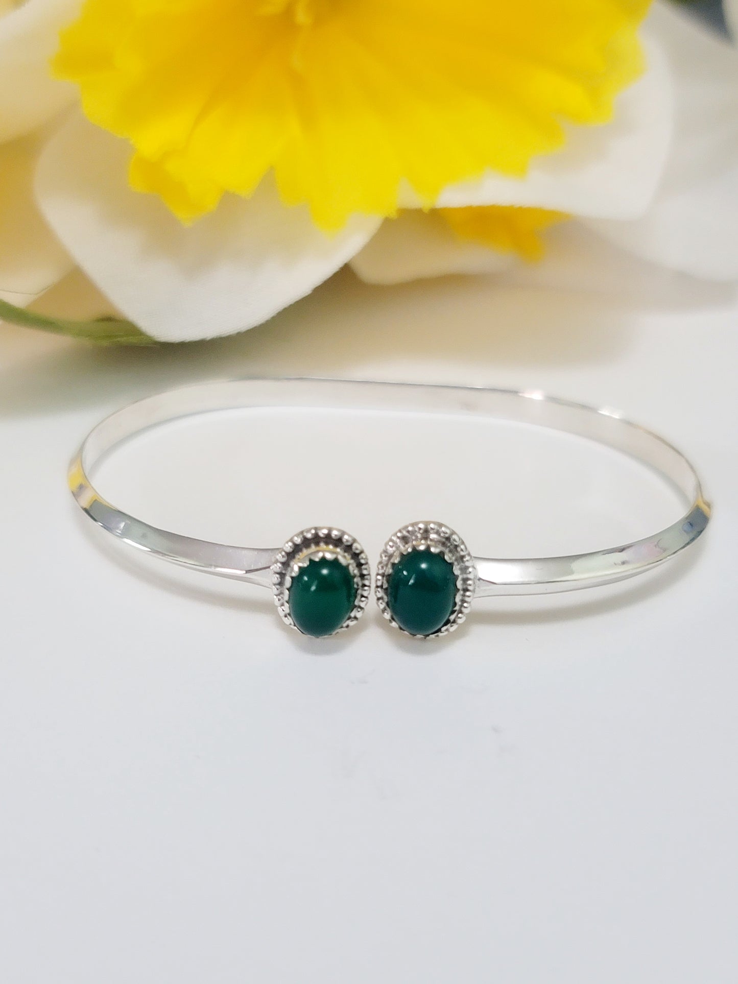 Genuine 925 Sterling Silver Gemstones  Handmade Adjustable Cuff Bangle