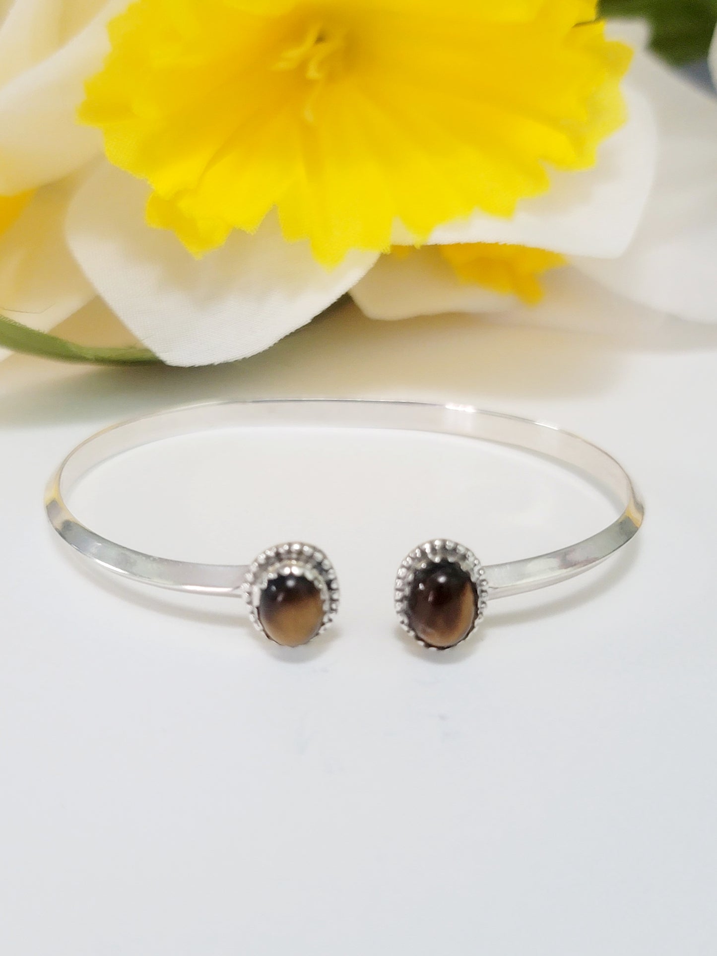 Genuine 925 Sterling Silver Gemstones  Handmade Adjustable Cuff Bangle