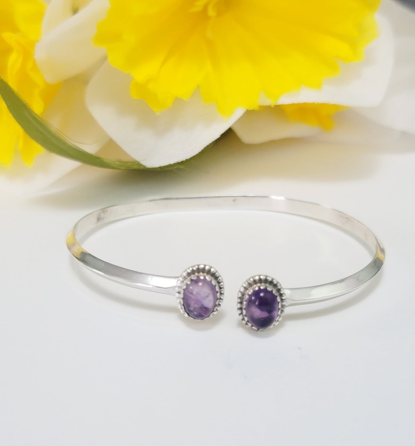 Genuine 925 Sterling Silver Gemstones  Handmade Adjustable Cuff Bangle