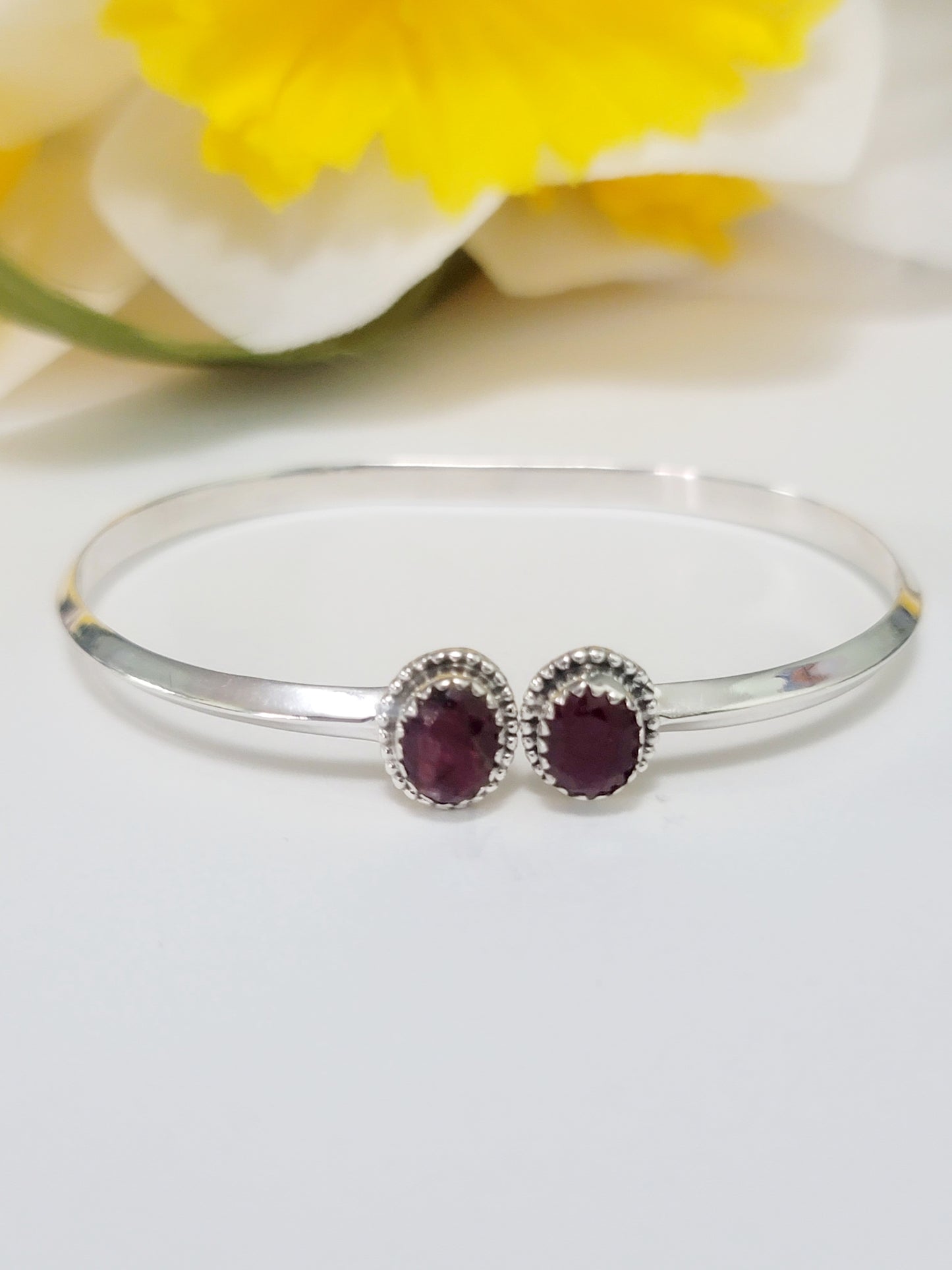 Genuine 925 Sterling Silver Gemstones  Handmade Adjustable Cuff Bangle